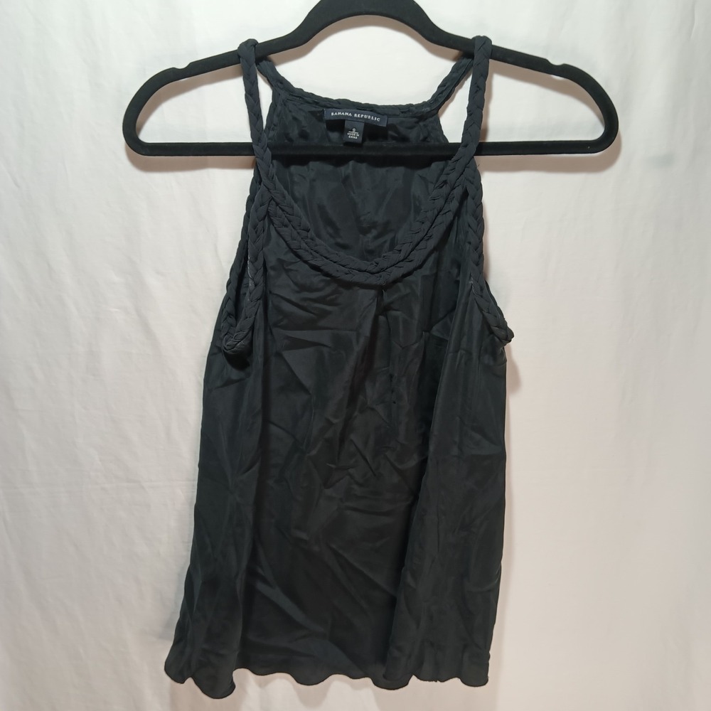 banana republic Black Sleeveless Blouse With Roped Collar. 100% Silk. Sz. Small
